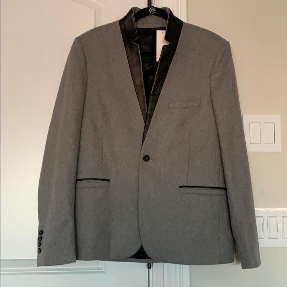 Sandro men’s blazer leather trim